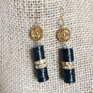 Black and Gold Rhinestone Earrings